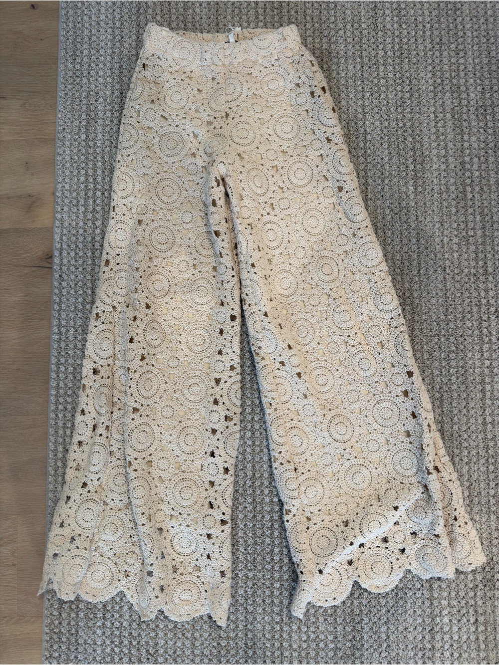 Cream Crochet Wide-Leg Pants